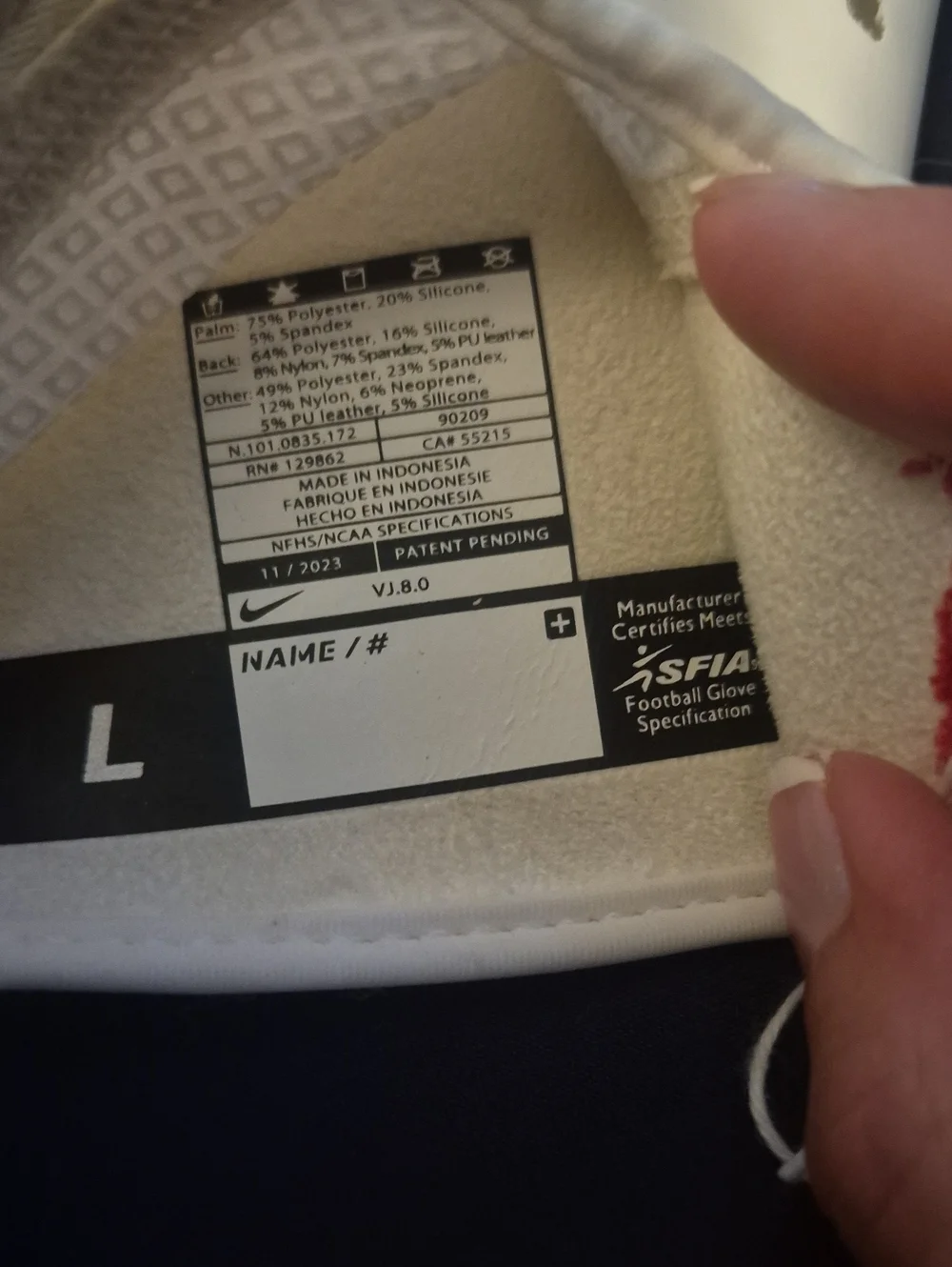 Nike White and Red Vapor Football Gloves
